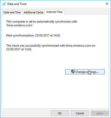 Windows Internet Time settings