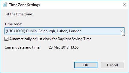 Windows Time Zone settings