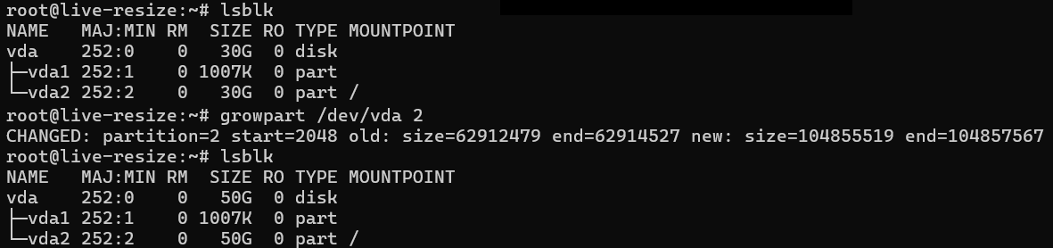 Live resizing a disk in a Linux terminal