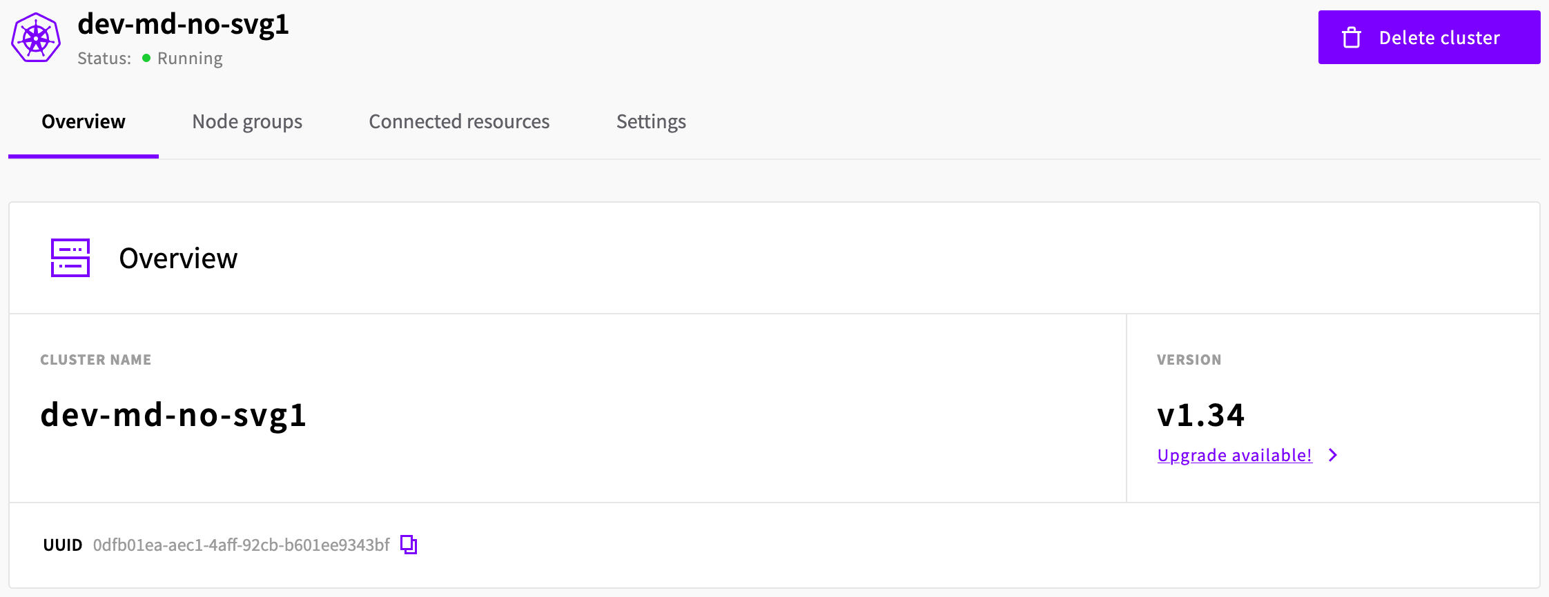 UpCloud Managed Kubernetes Service version upgrade available, as displayed in the settings tab in UpCloud Hub