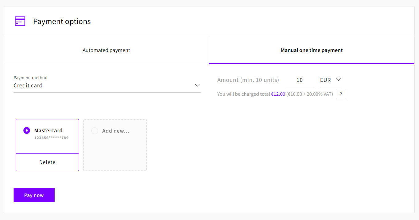 Manual one time payment
