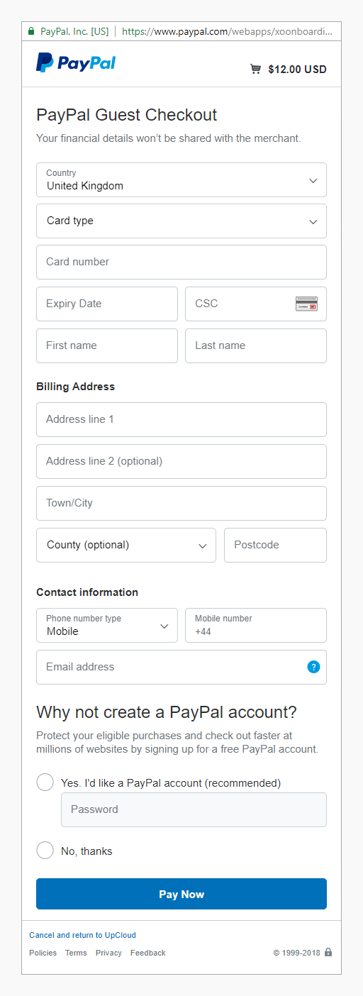 PayPal guest checkout