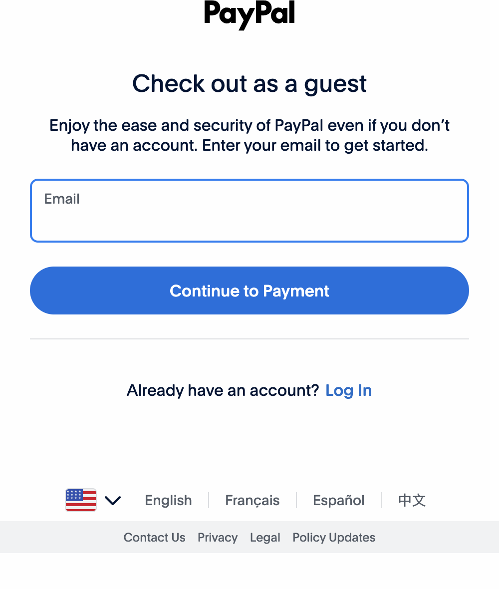 PayPal guest checkout email step