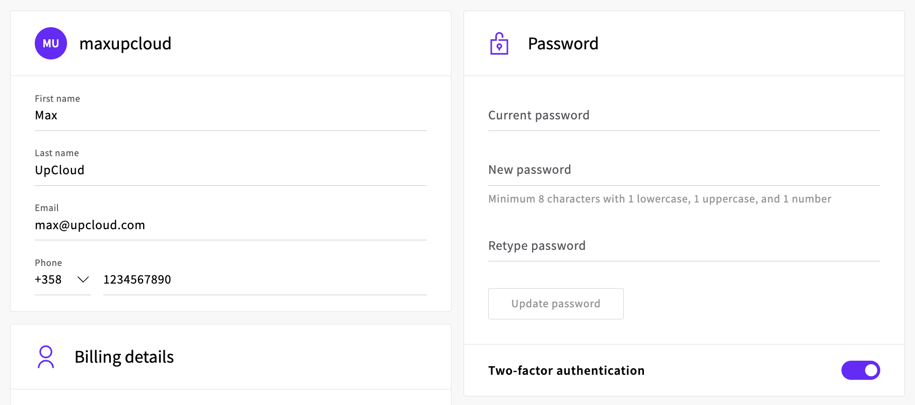 Account details