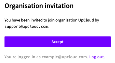 The organization invitation page with the Accept button