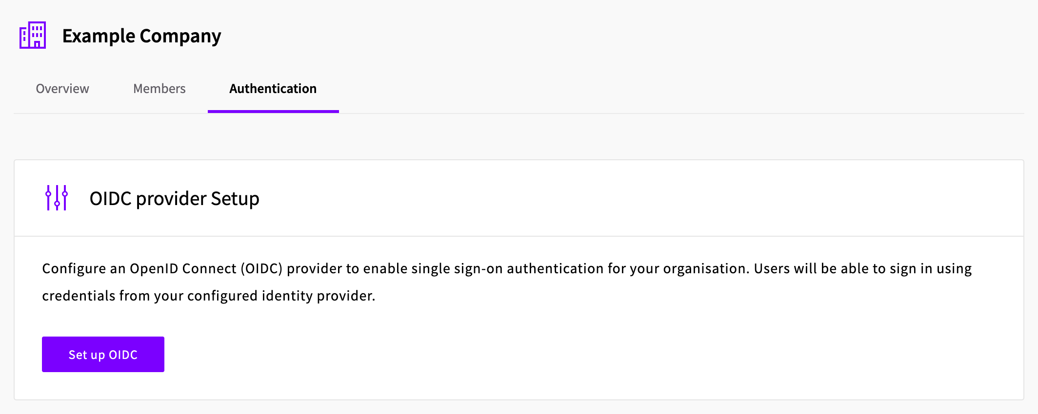 The Authentication tab of the organization settings with the Set up OIDC button