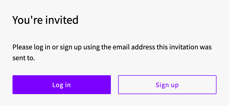 The invitation page with the Log in and Sign up buttons