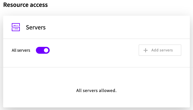 The Resource access Servers panel with the All servers toggle enabled