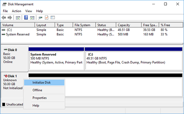 Windows initialize disk manually