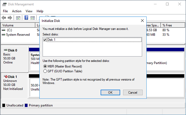 Windows initialize disk