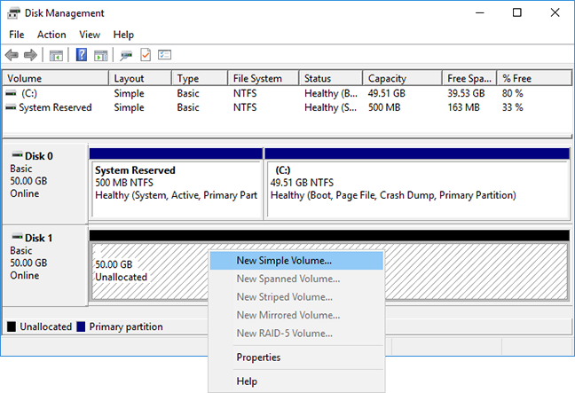 Windows create new volume