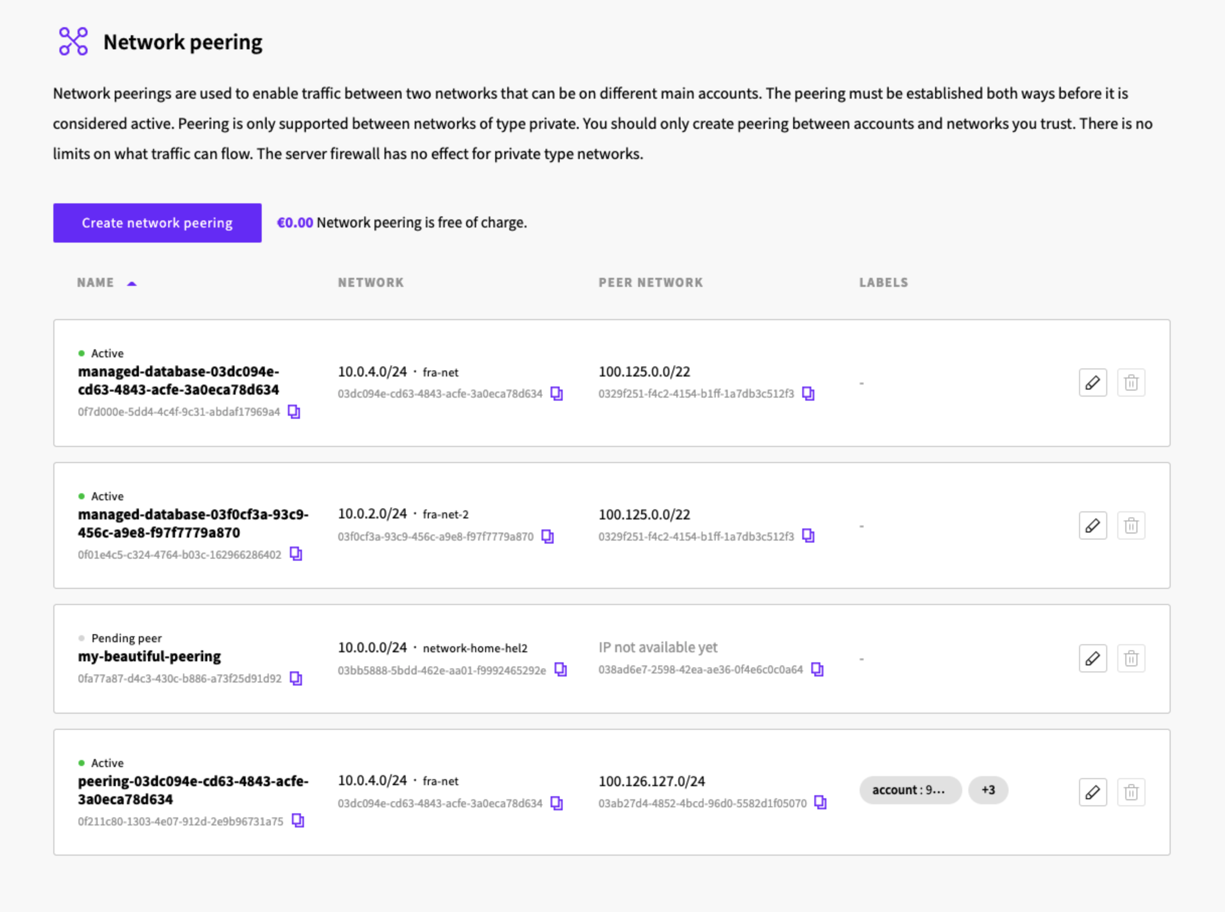 How to configure network peering – Documentation