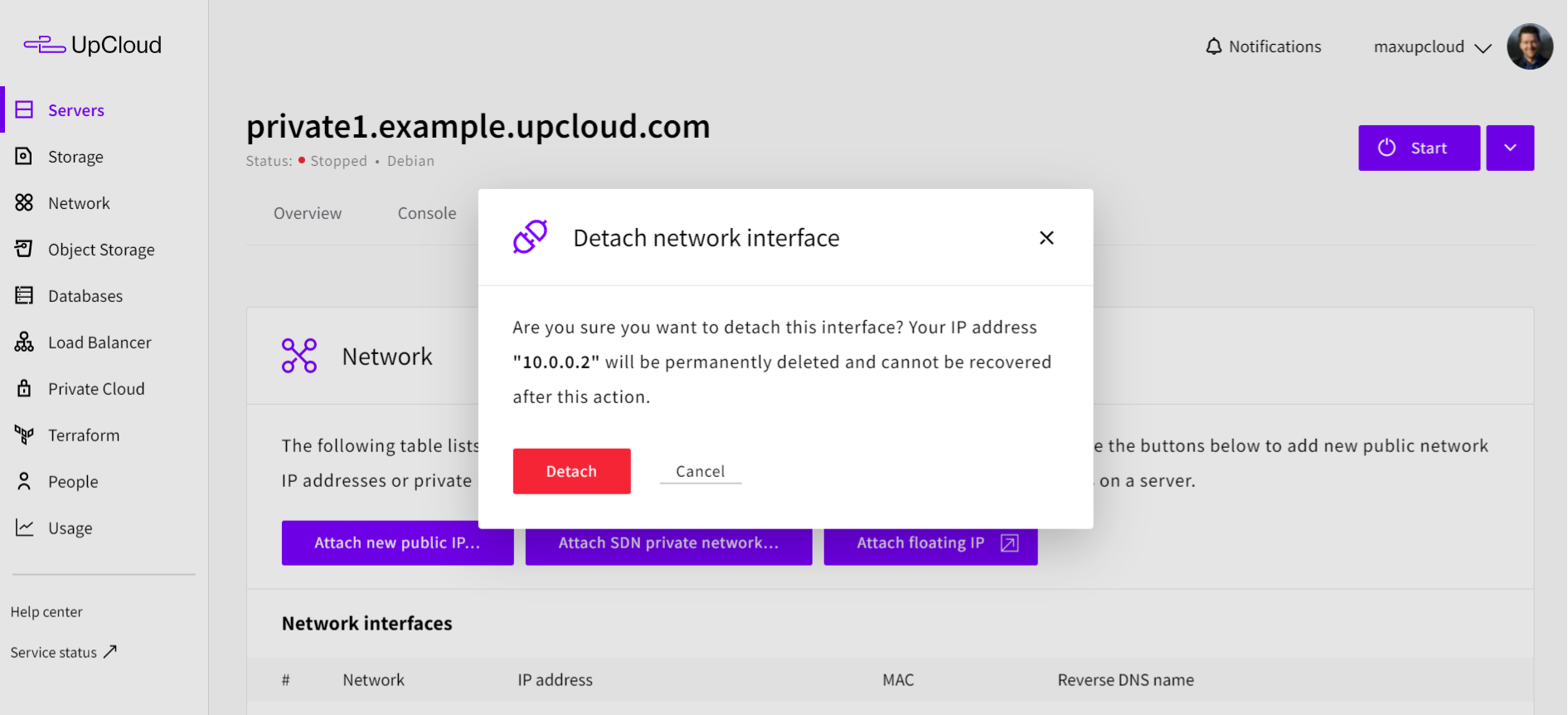Detach network interface