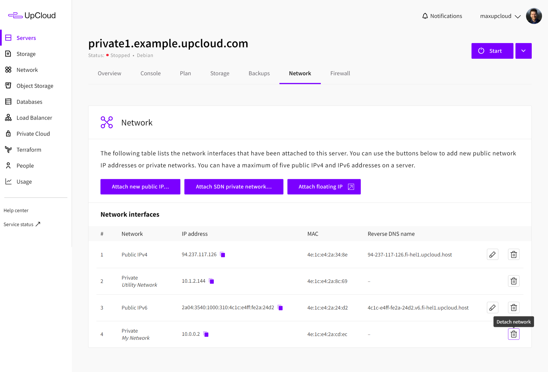 Detach private network