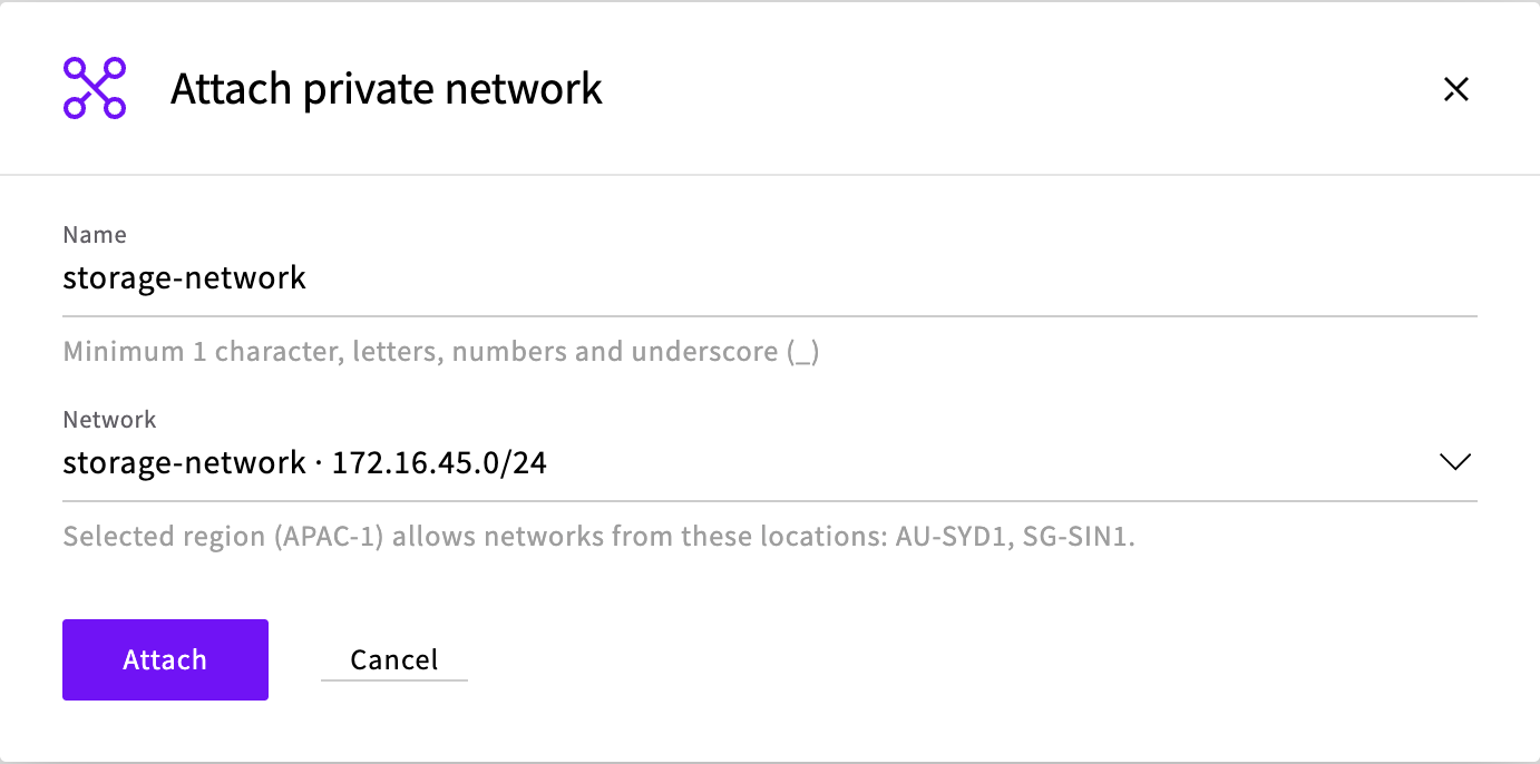 Attach private network window