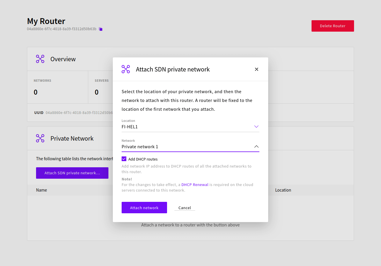 Attaching private network to SDN Router