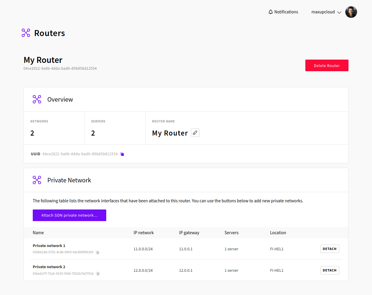 Private networks attached to SDN Router