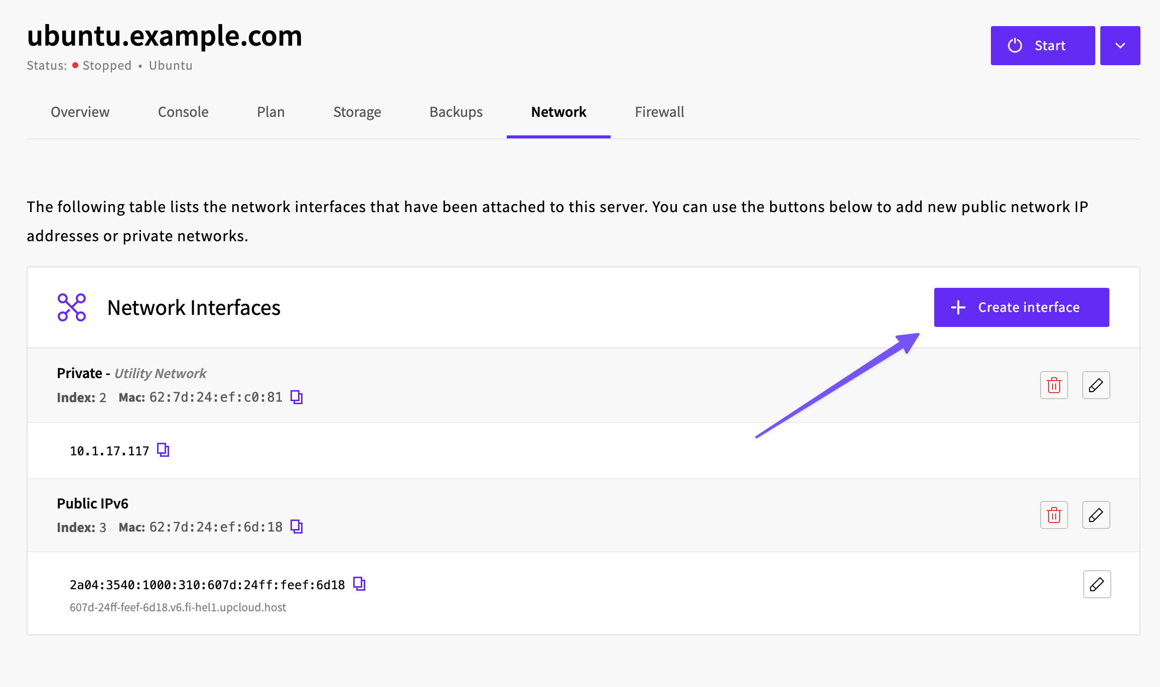 Create public interface dialogue showing floating IP in dropdown