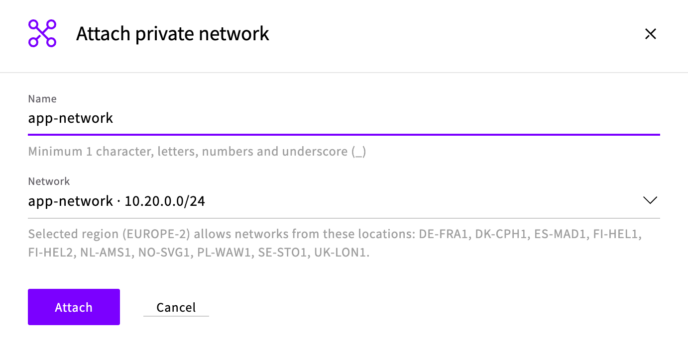 Attach private network window