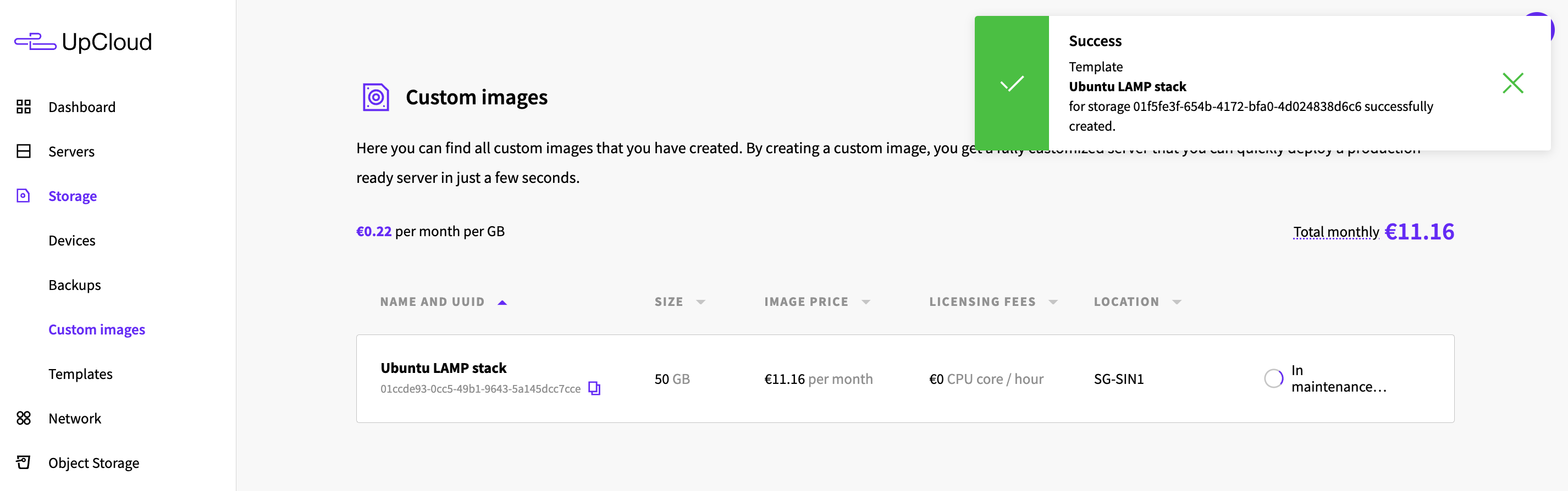 Successfully created custom image