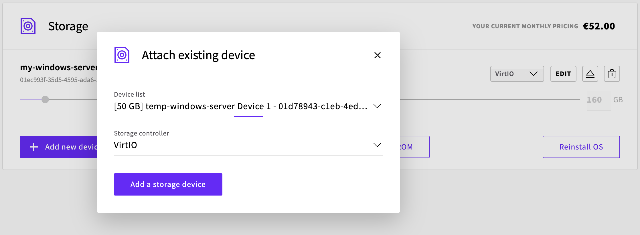 Attaching existing storage to the main Windows Server