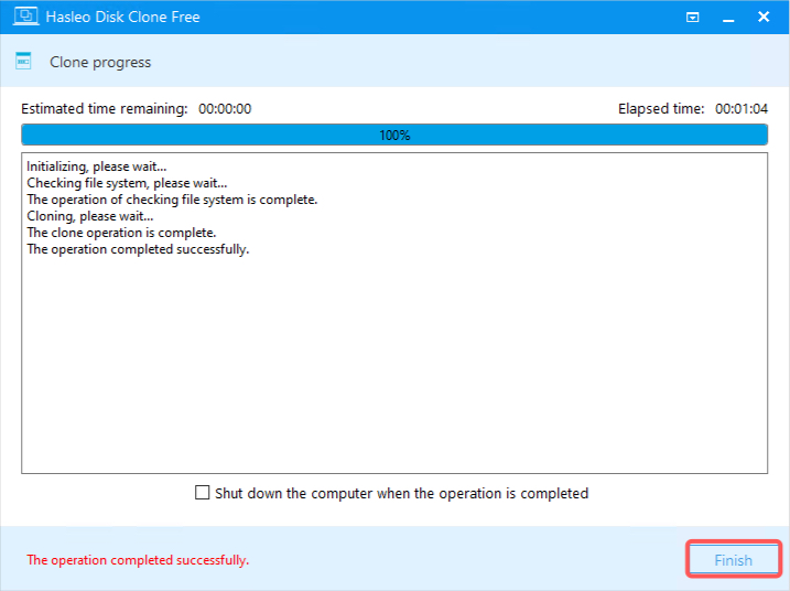 Disk cloning progress in Hasleo Disk Clone