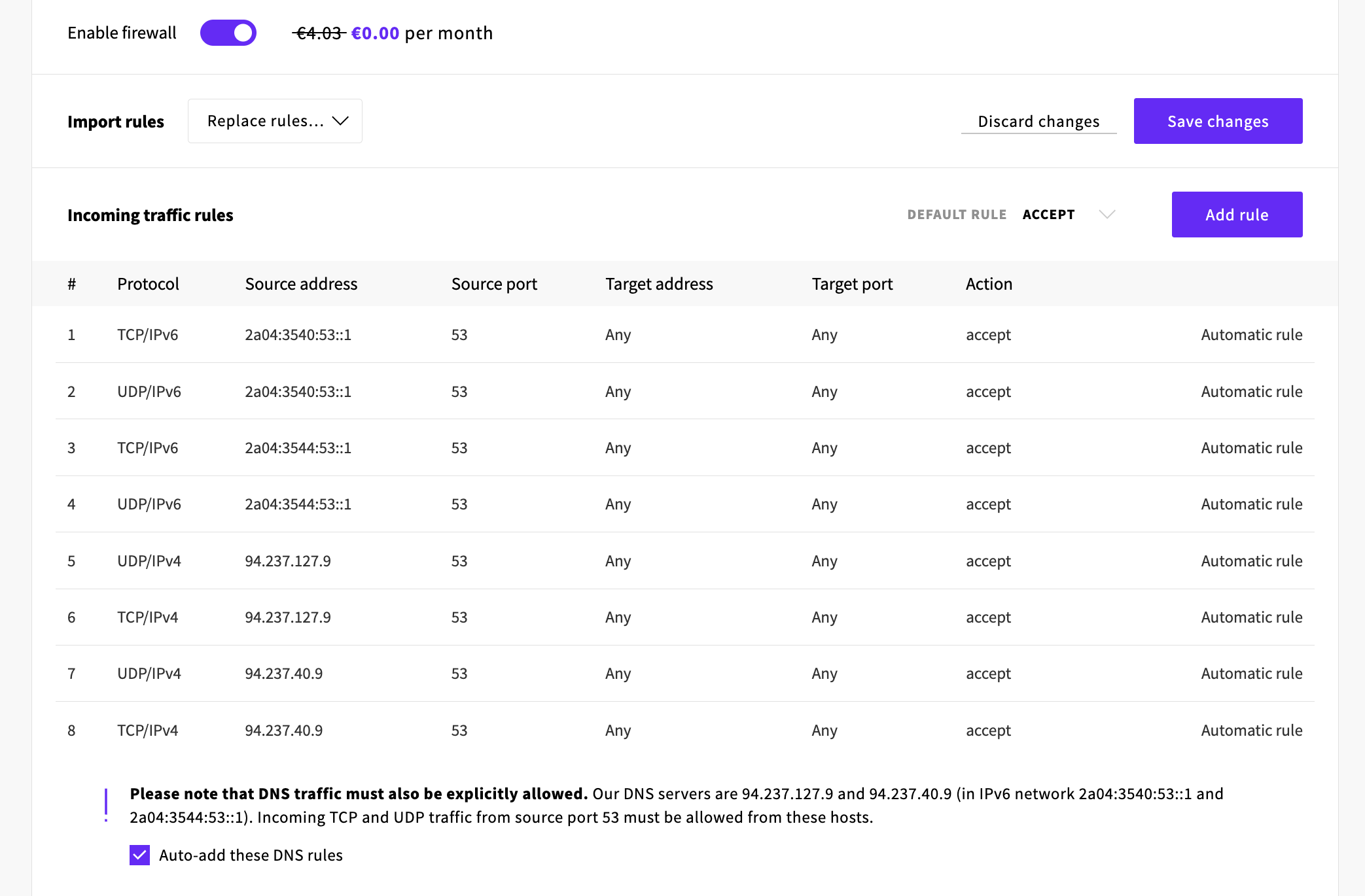 Auto add DNS rules