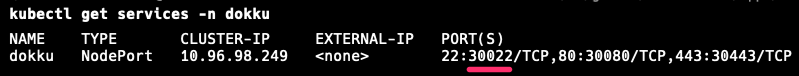 Output of kubectl get services -n dokku