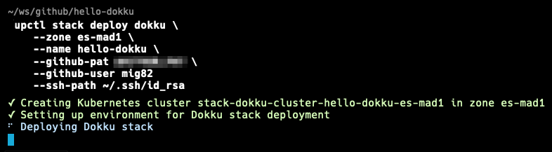 The initial output of the command to deploy Dokku on Kubernetes