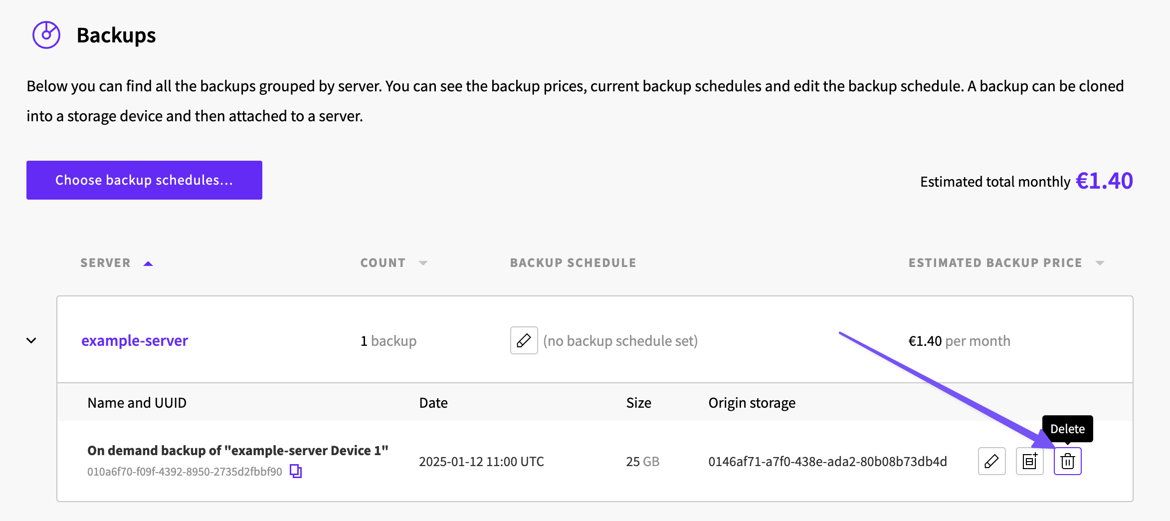 Delete backups