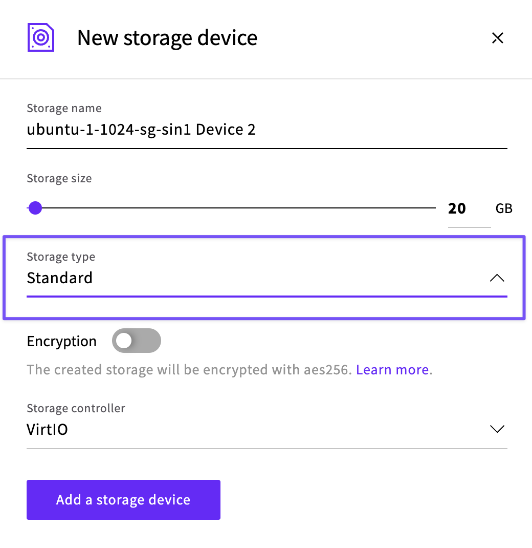 Adding a new Standard storage device