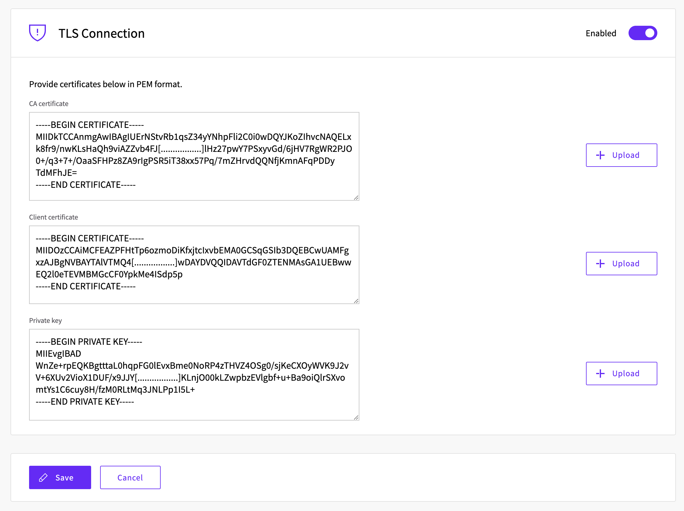 Example of certificate content with BEGIN and END markers