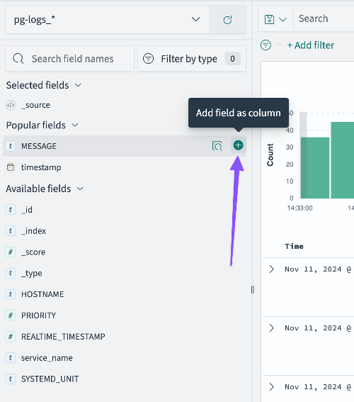 Interface for selecting specific fields as columns