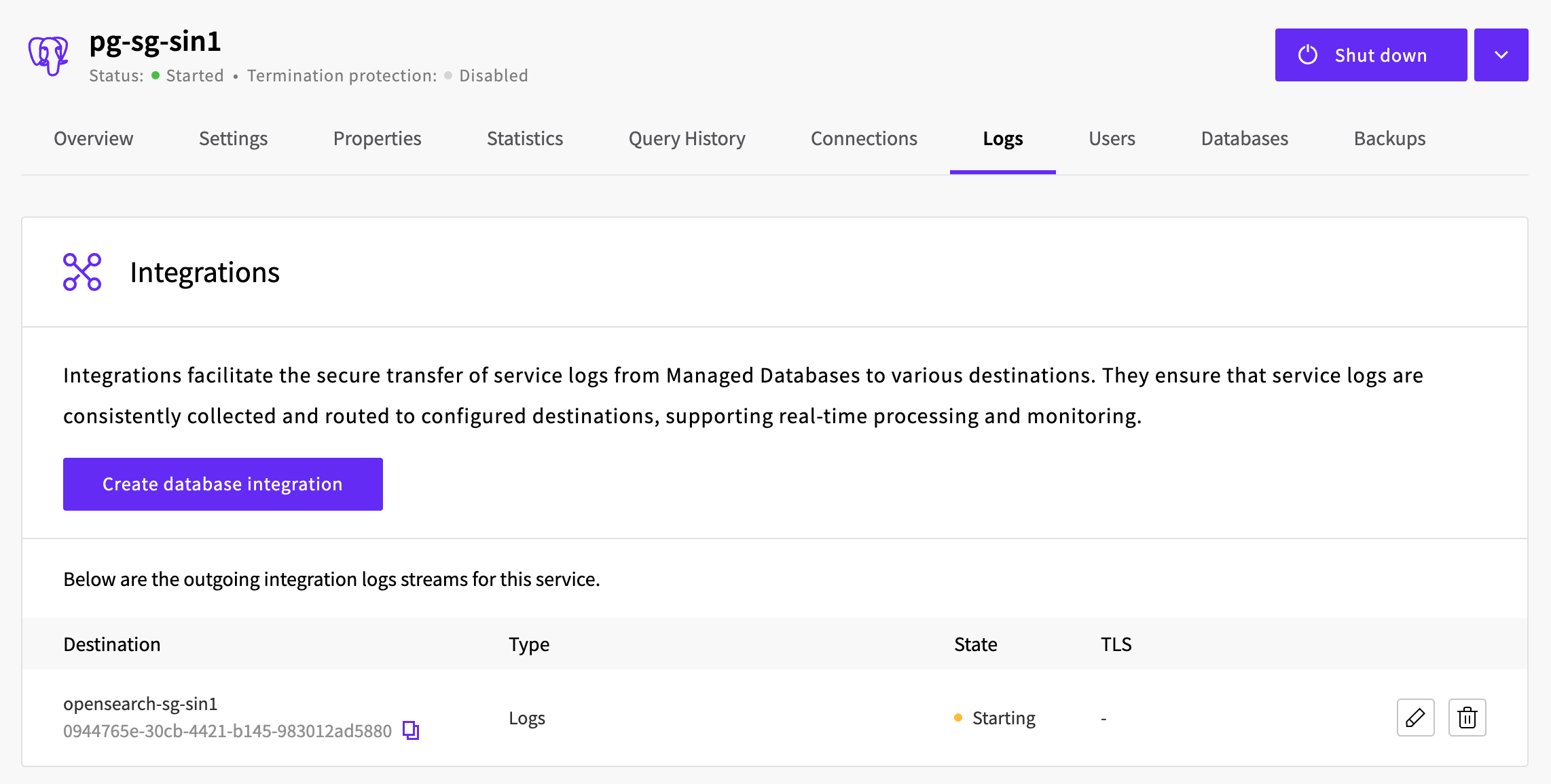 OpenSearch integration configuration form showing endpoint and prefix settings