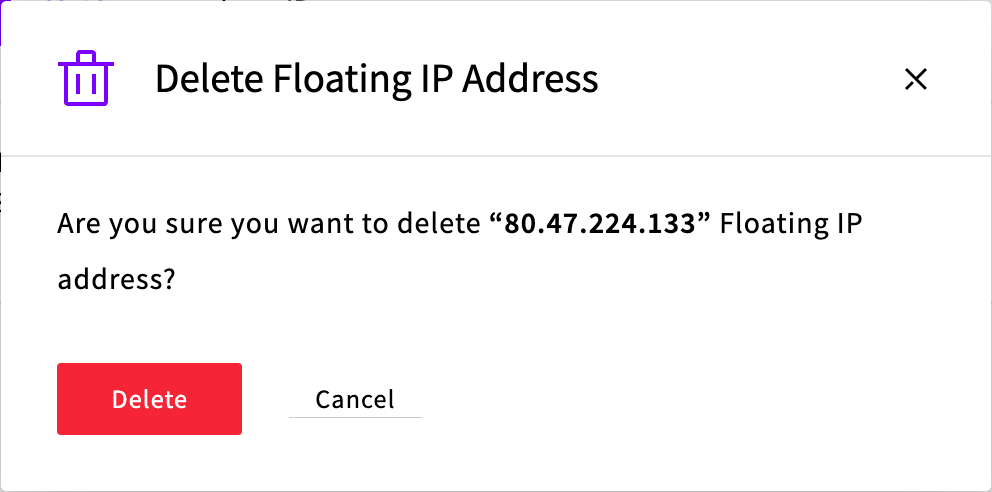 The Delete Floating IP Address dialog
