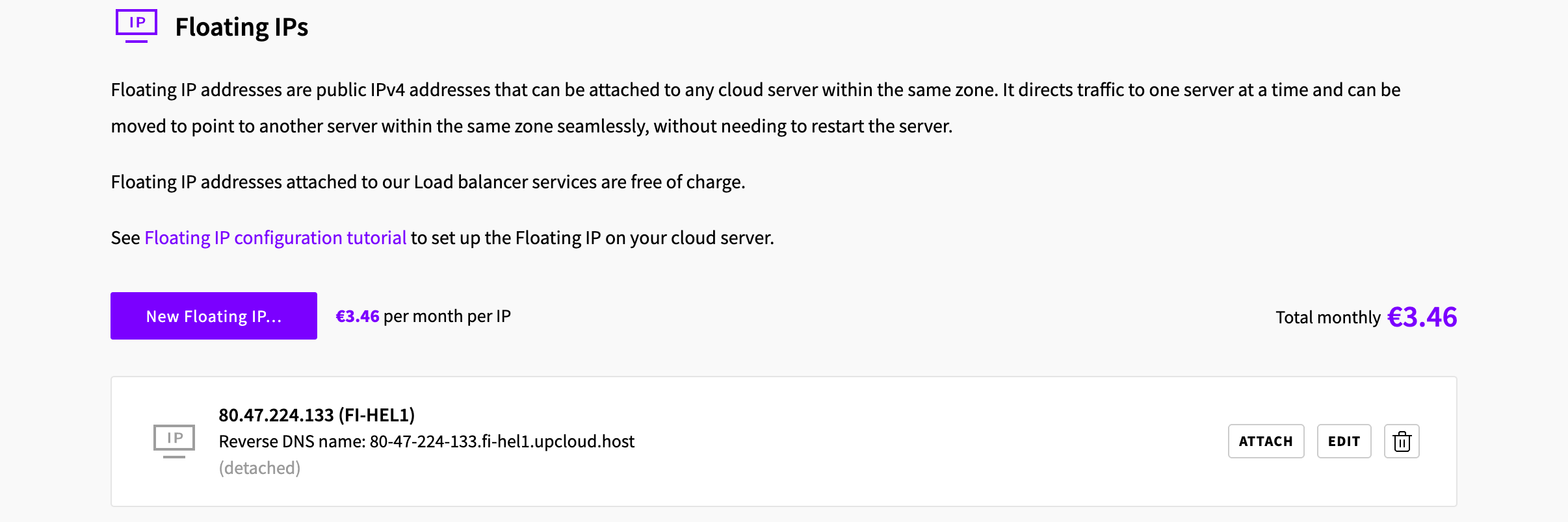 A detached floating IP