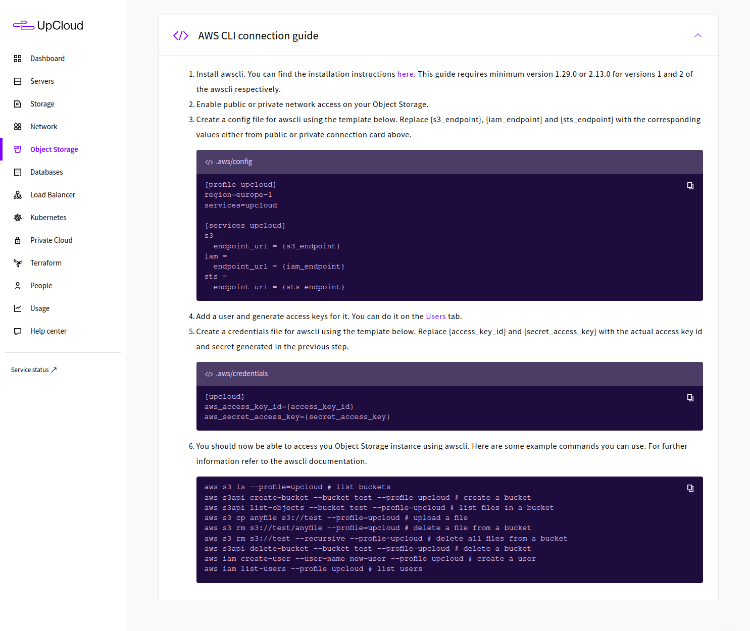 Managed Object Storage connection guide