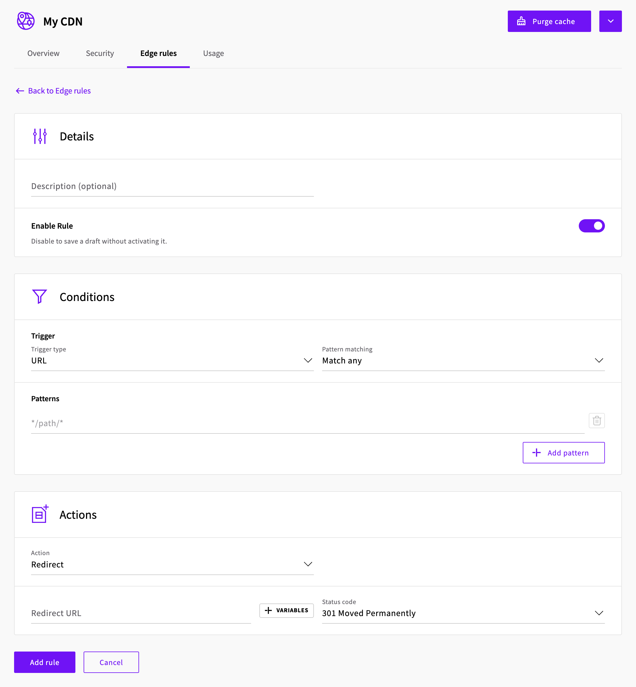 Add rule page