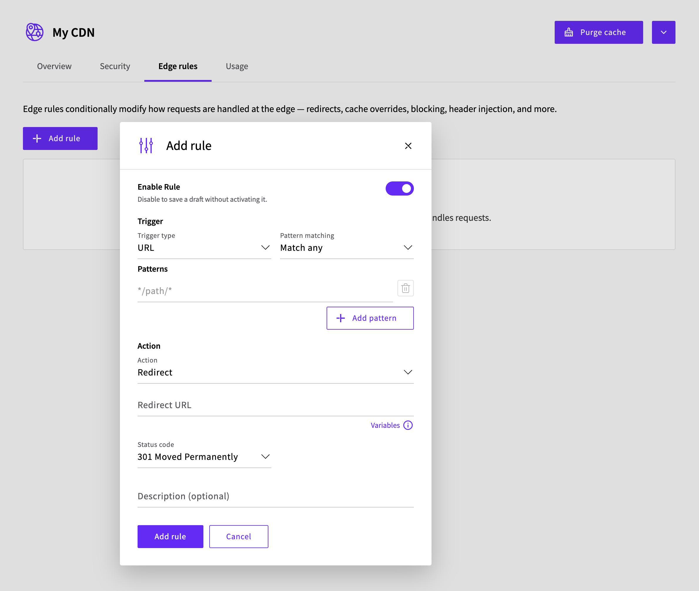 Add rule dialog
