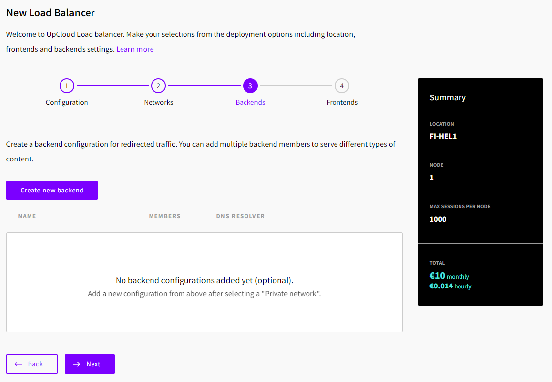 Backends tab