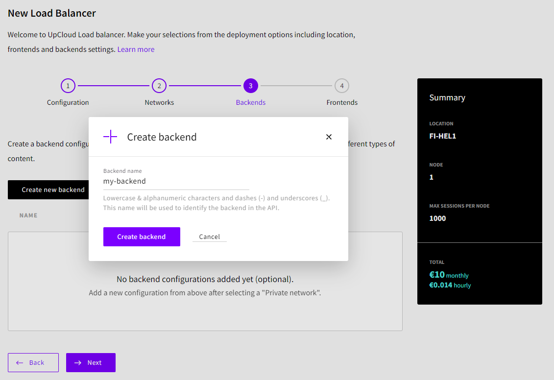 Create backend Managed Load Balancer