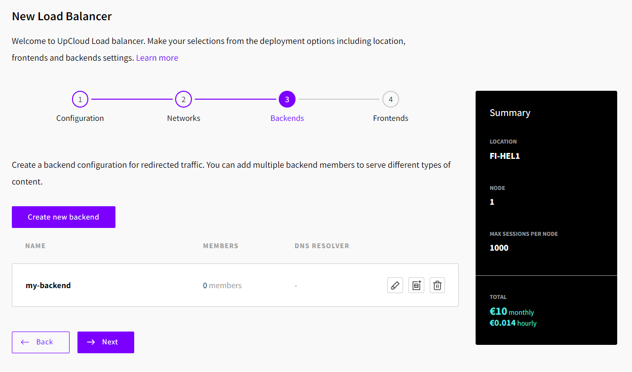 Backend created for Managed Load Balancer