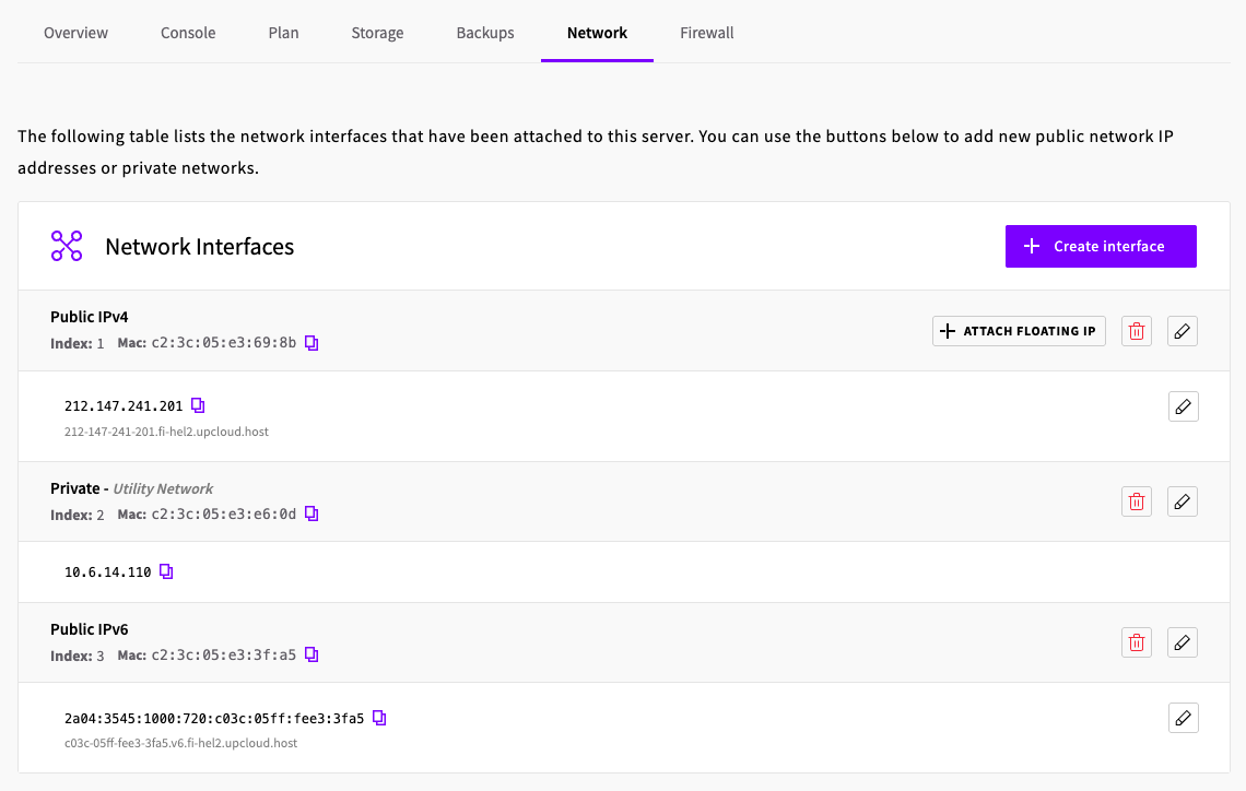 Cloud Server Network tab