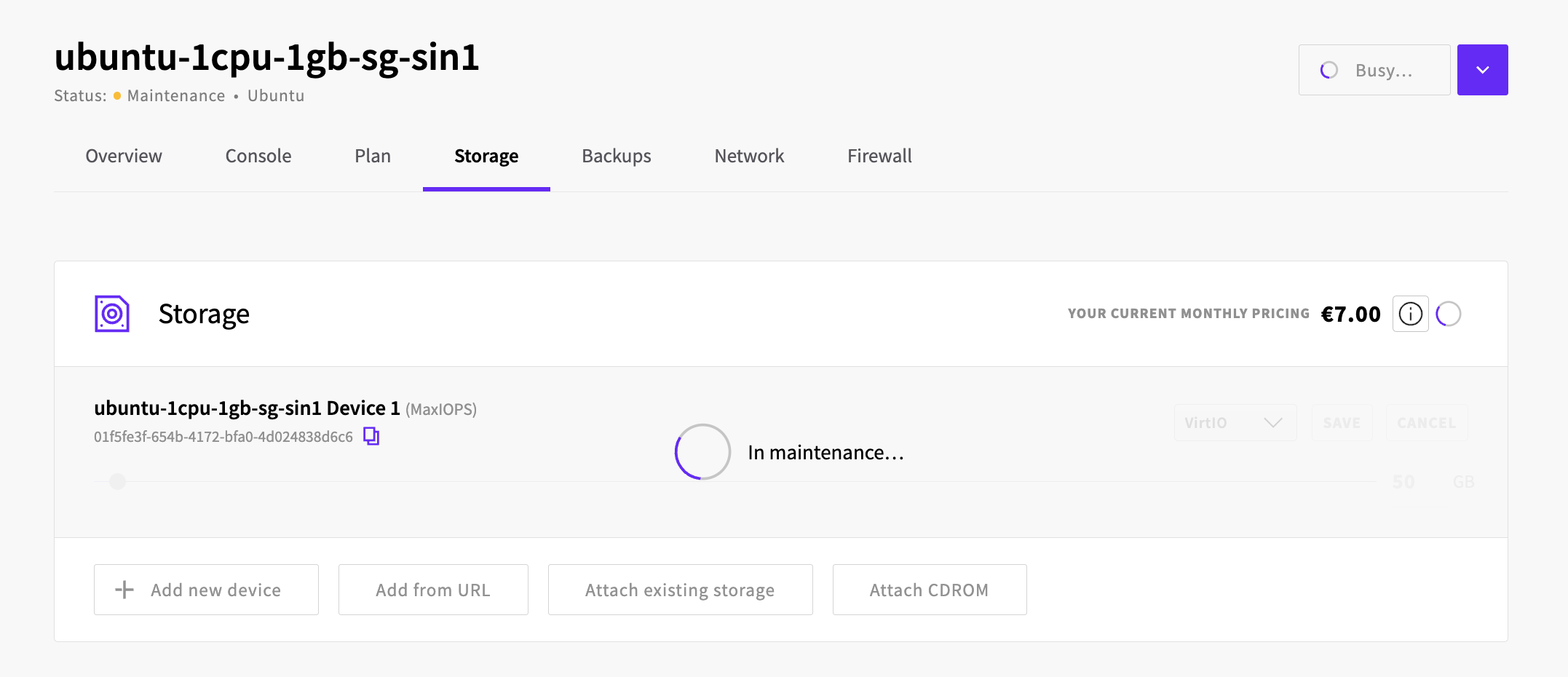 Resizing storage in progress