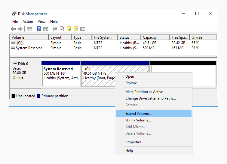 Windows extend volume
