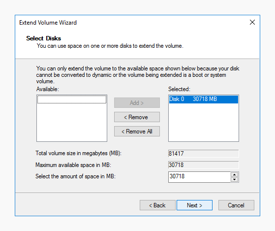 Windows extend volume wizard