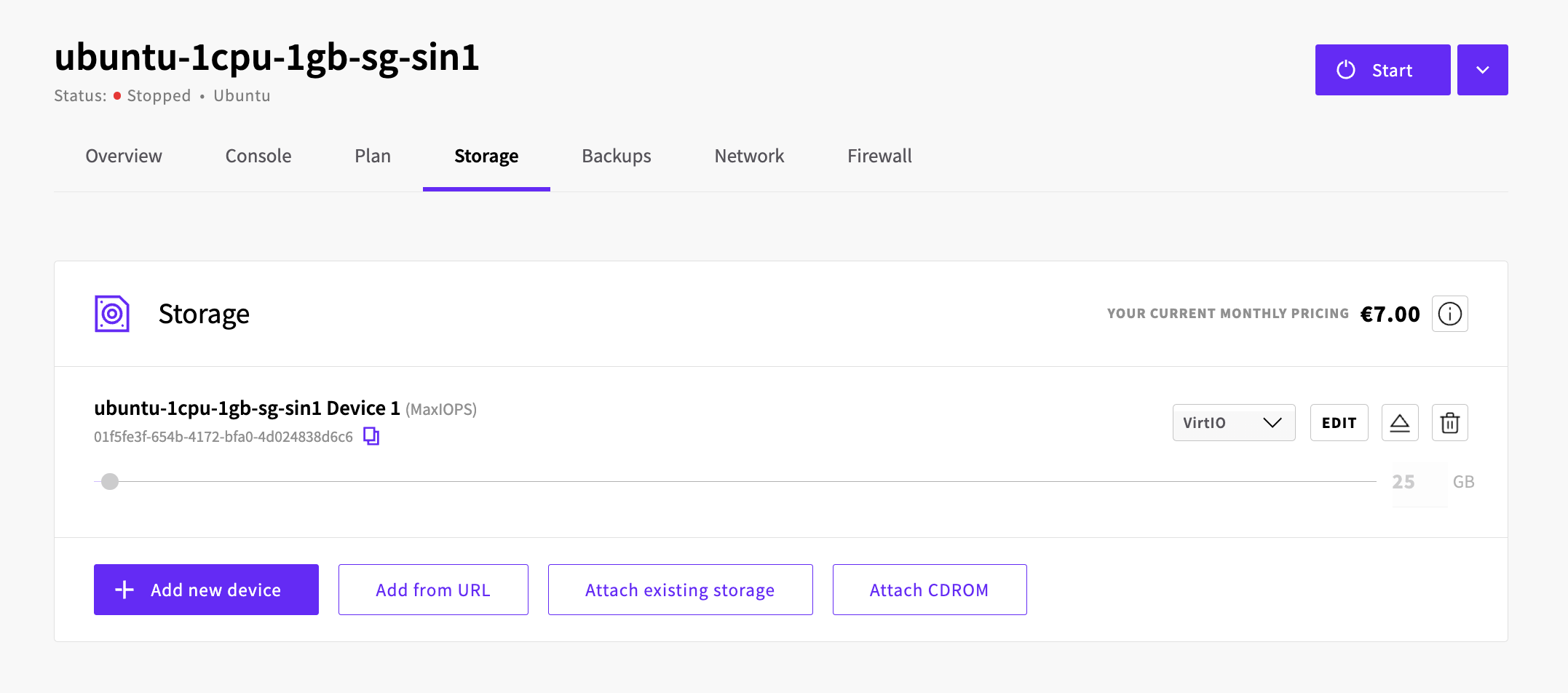Resizing storage size