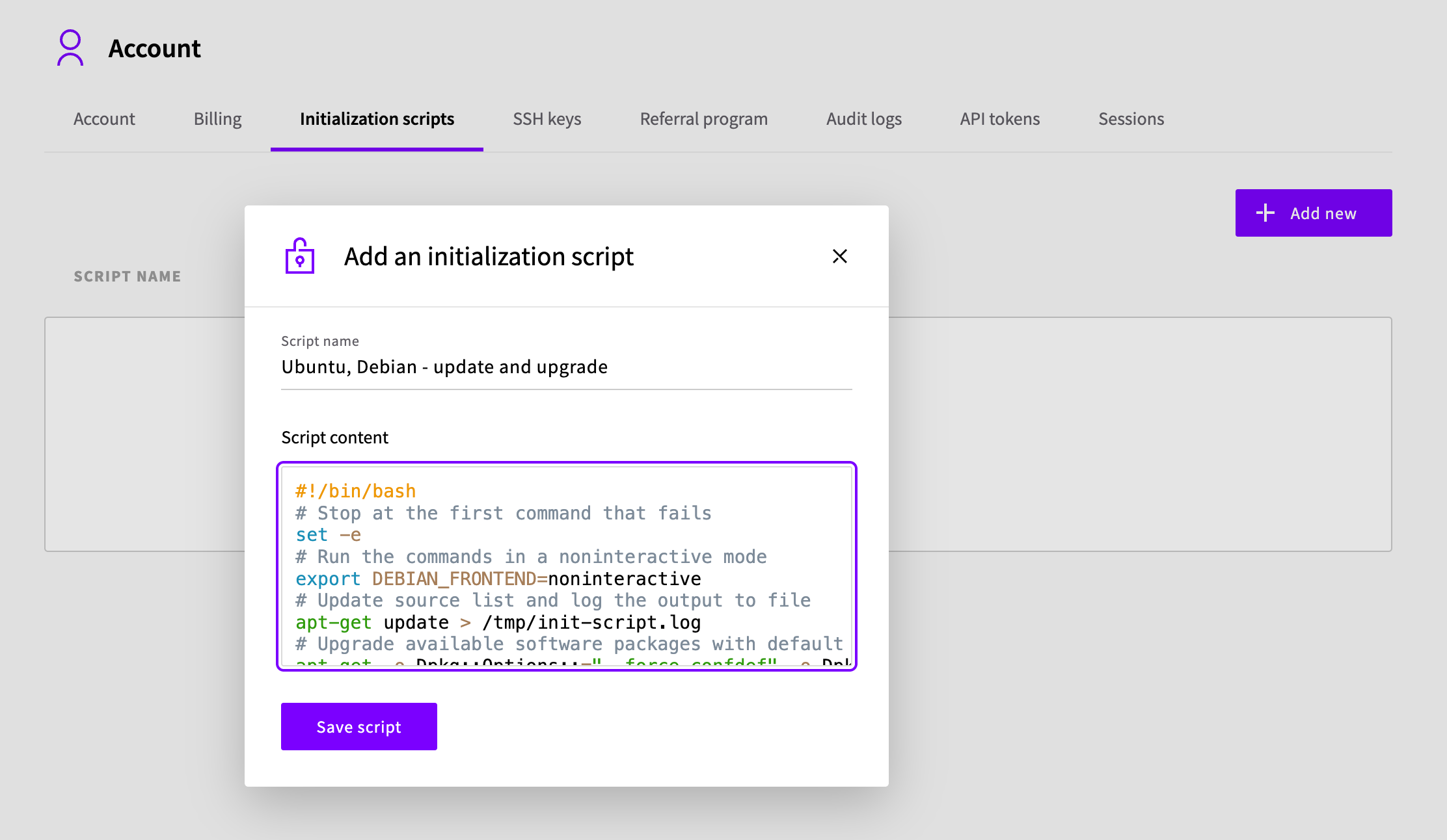 Add initialization script