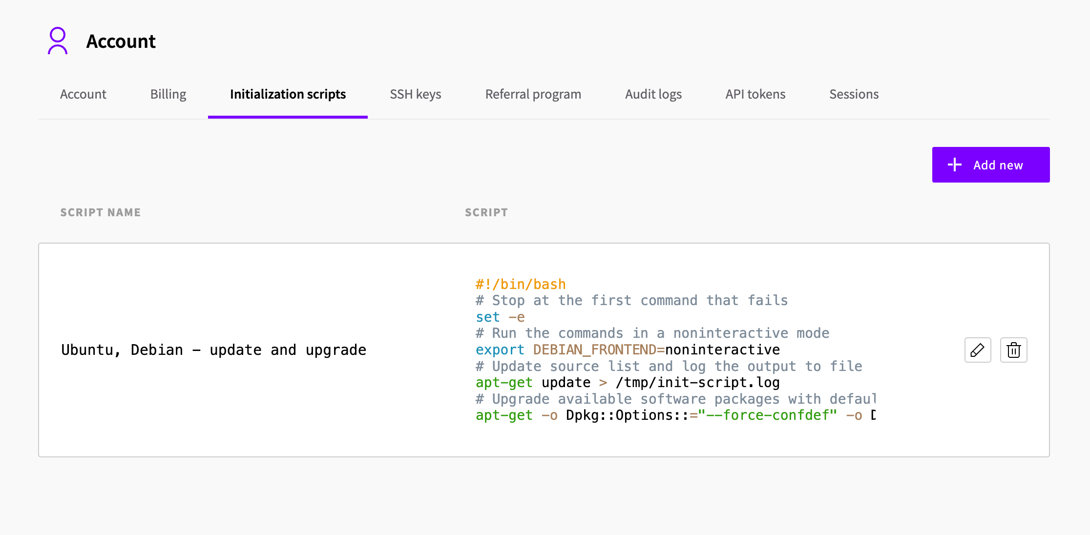 Initialization scripts