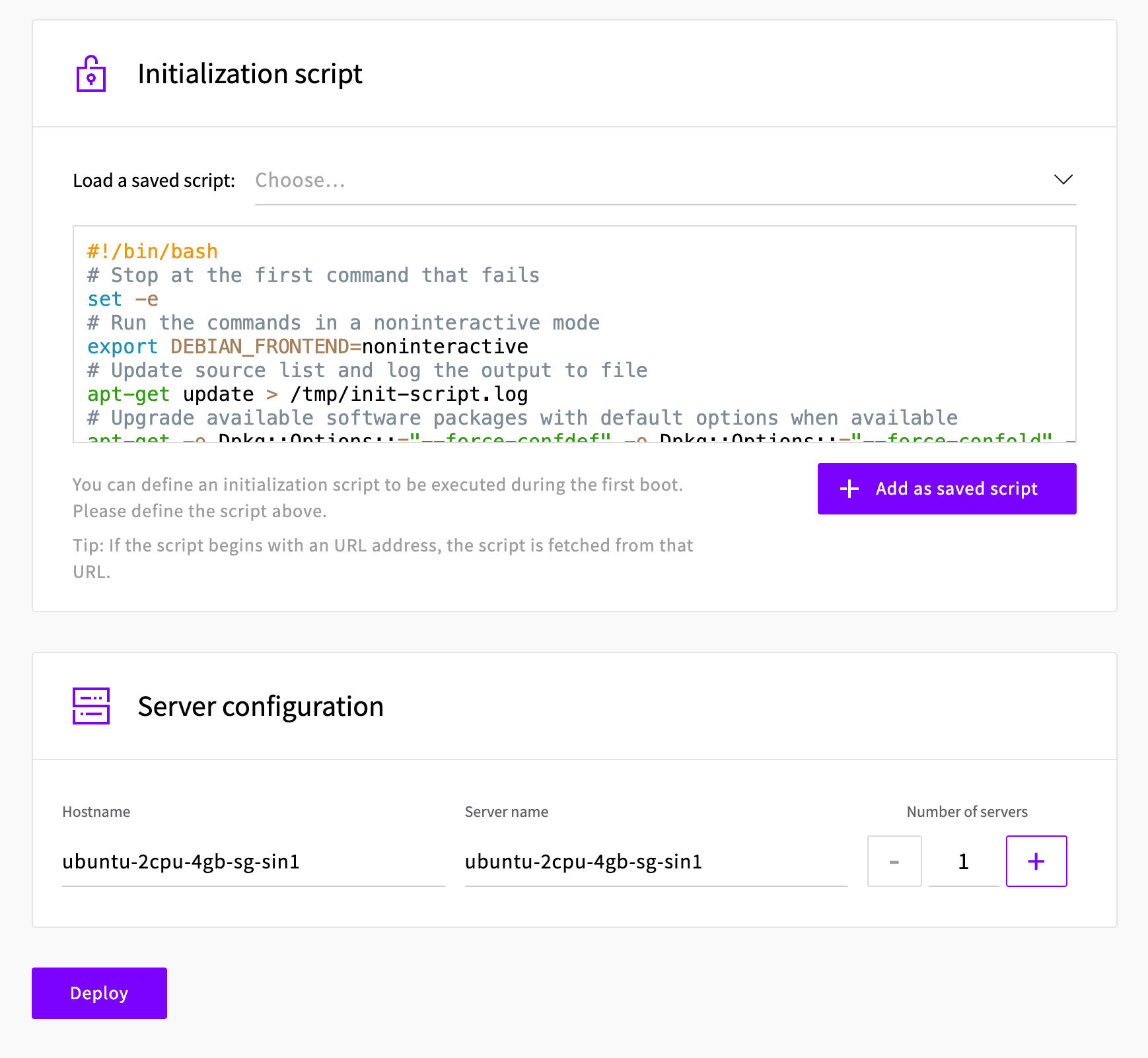 Using initialization script at deployment